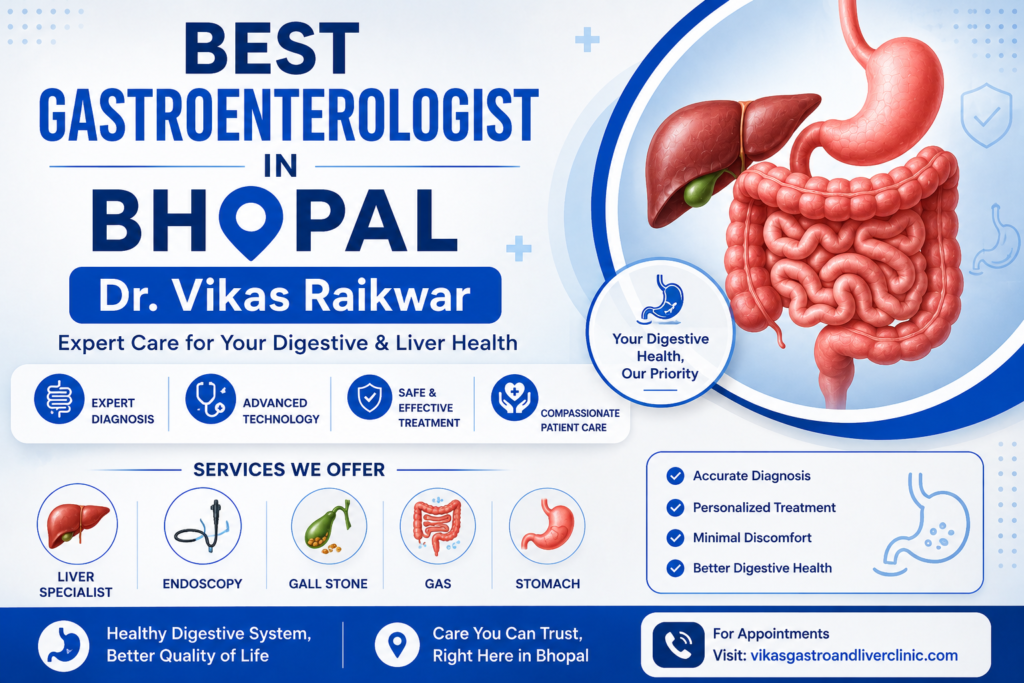 Dr. Vikas Raikwar, gastroenterologist in Bhopal, providing digestive and liver care.
